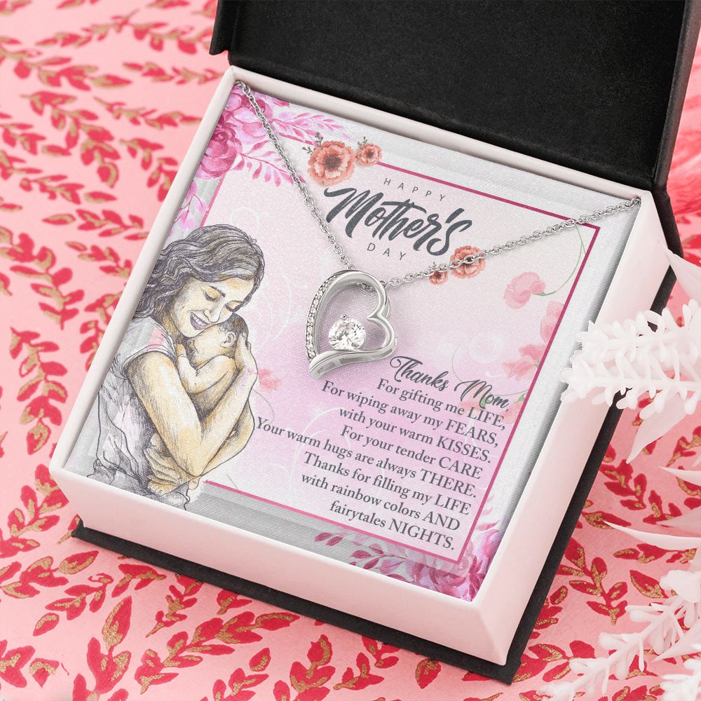 To My Mom, Mother Necklace Pendant Gift From Daughter Or Son Thanks Mom For Gifting Me Life With Message Card Gift For Mom Forever Love Necklace