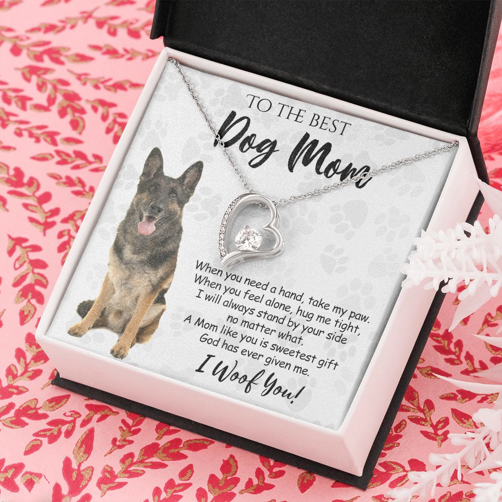 To The Best German Shepherd Dog Mom Knot Necklace Mother's Day Gift , I Woof You Quote Gift Card, Message Card Jewelry For Dog Lovers, Necklace For Mom Forever Love Necklace