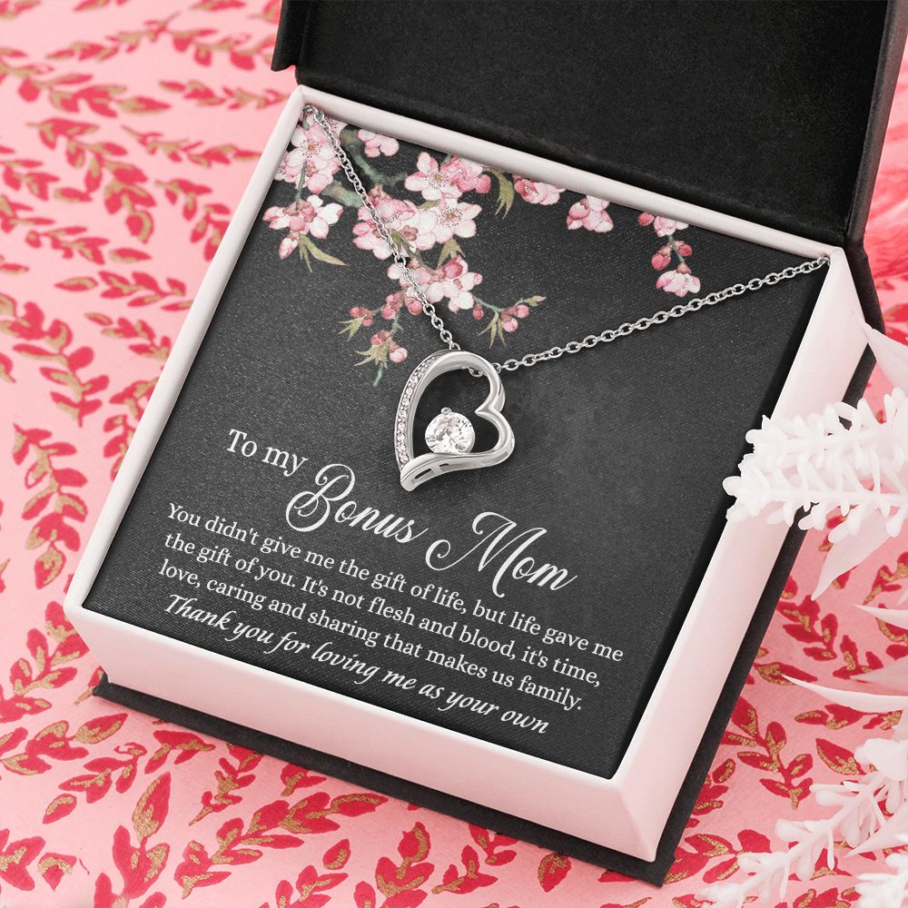 To My Bonus Mom Necklace, Gifts for Step Mom, Bonus Mom Necklace from Bonus Daughter Son, Necklaces for Women, Mothers Day Gift for Stepmom, Mother in Law Gift from Daughter in Law Forever Love Necklace
