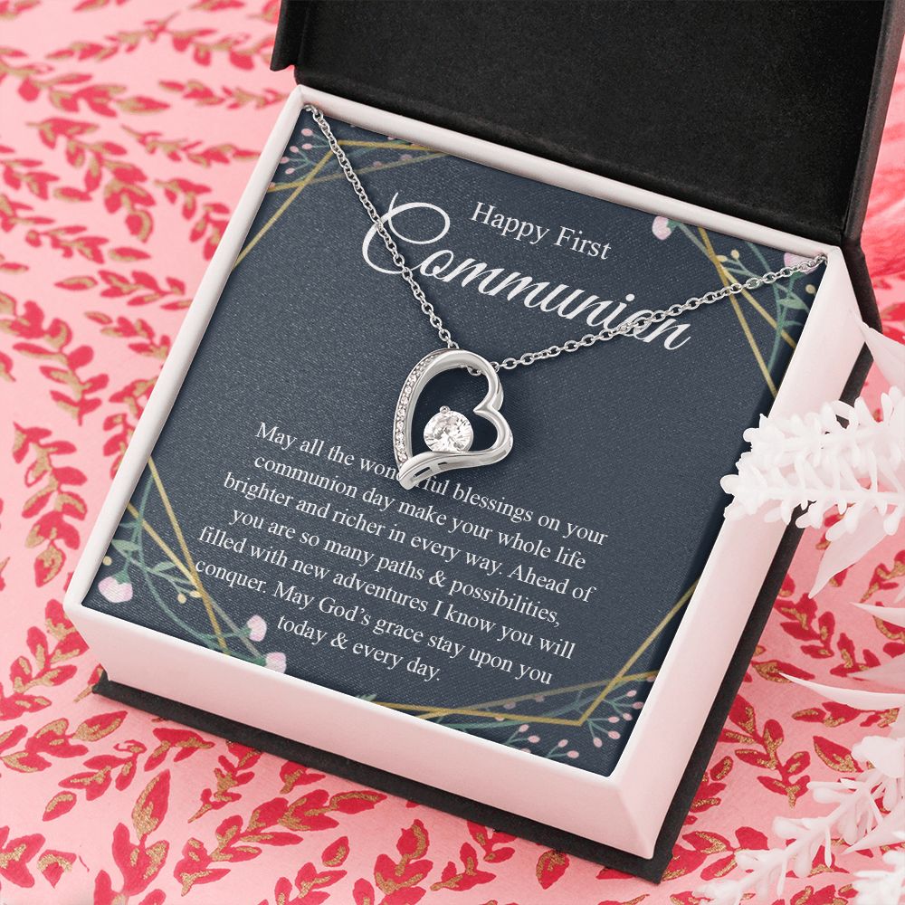 Interlocking Hearts Necklace, For First Communion Gift First Holy Communion Congrats Graduation Pendants Gift For Daughter, Granddaughter, Niece, Sister Forever Love Necklace