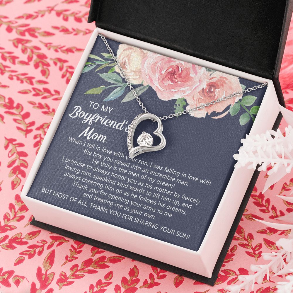 Personalized Gift for Boyfriends Mom, Boyfriends Mom Gift, Message Card Jewelry, To My Boyfriend's Mom Necklace with Message Card, Birthday Mother's Day Necklace for Boyfriend Mother Forever Love Necklace