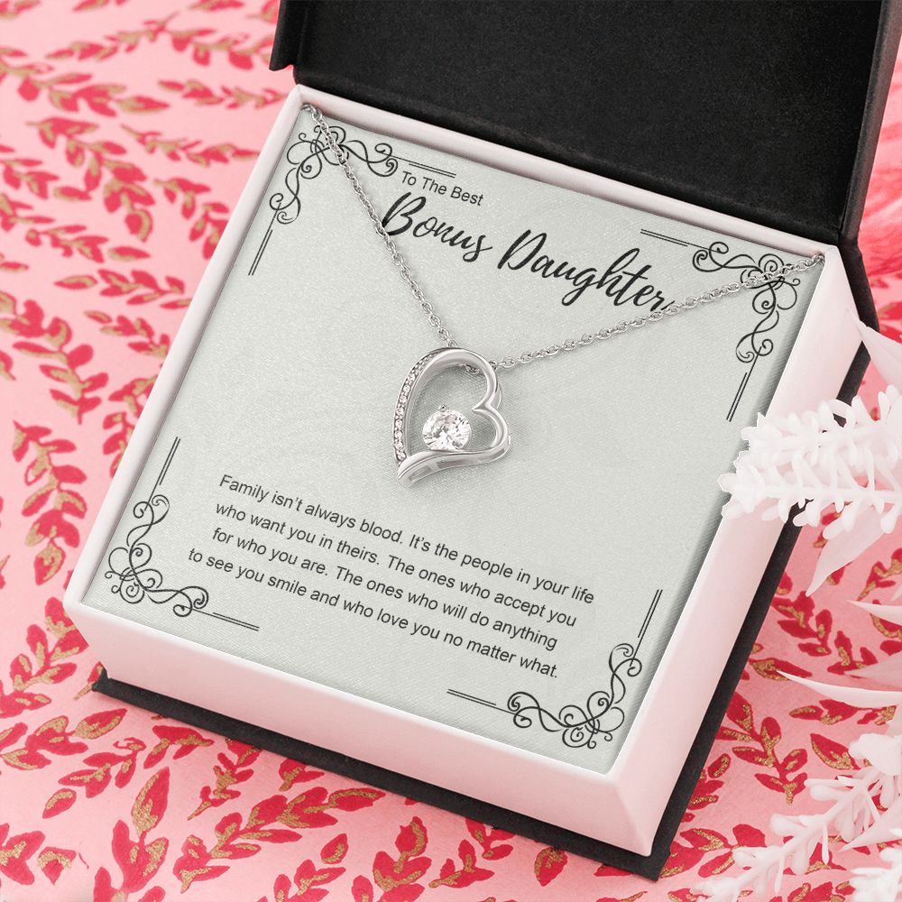 Bonus Daughter Gift Necklace, Double Hearts Necklace, Stepdaughter Jewelry Forever Love Necklace