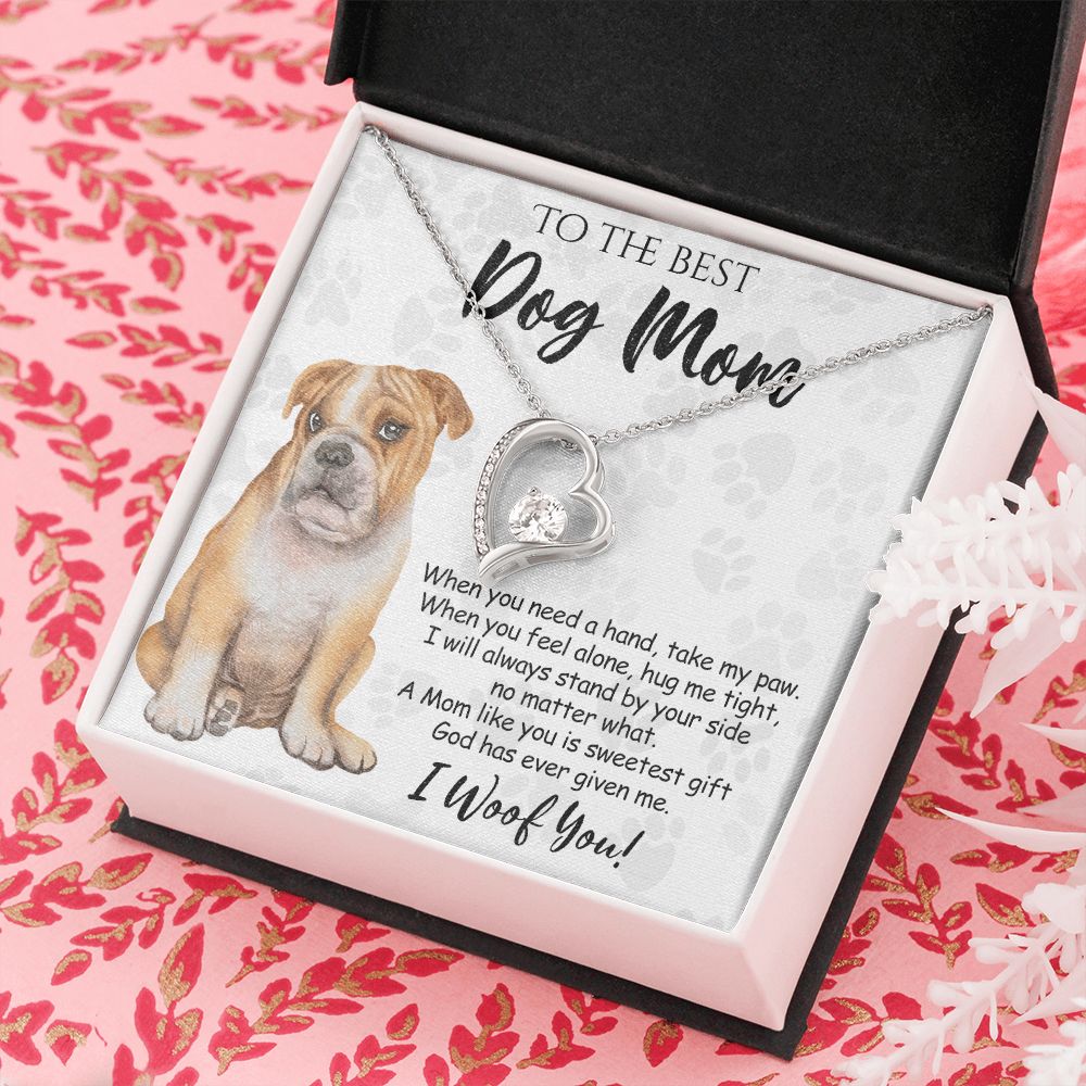 To The Best BullDog Mom Knot Necklace Mother's Day Gift , I Woof You Gift Card, Message Card Jewelry For Dog Lovers, Necklace For Mom Forever Love Necklace