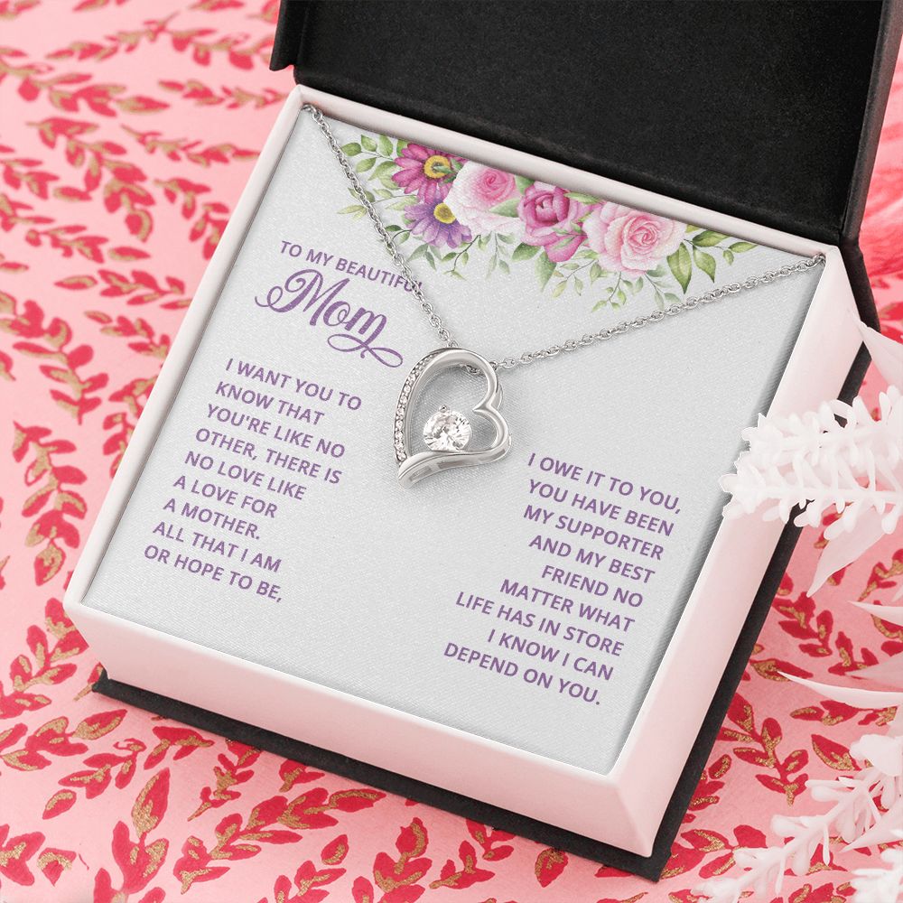 Mom Necklace Gifts for Mom from Daughter to Mom Gifts for Mothers Day from Daughter, To My Mom Necklace from Daughter to Mom Birthday Gifts Necklace with Message Card and Gift Box17 Forever Love Necklace