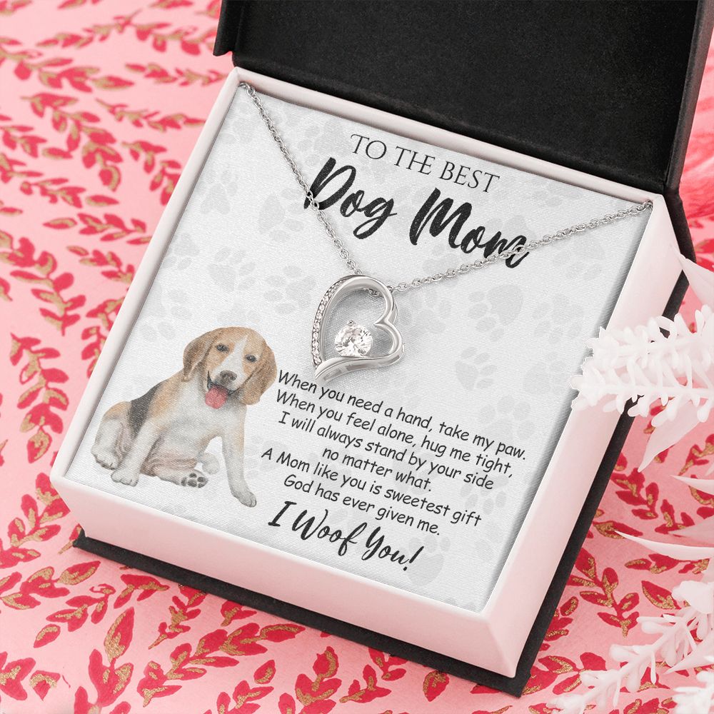 To The Best Beagle Dog Mom Knot Necklace Mother's Day Gift , I Woof You Quote Gift Card, Message Card Jewelry For Dog Lovers, Necklace For Mom Forever Love Necklace