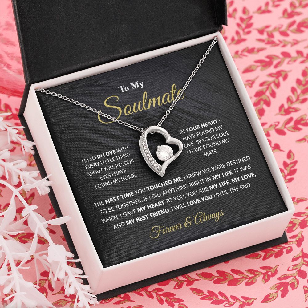 To My Soulmate Necklace for Women Birthday Christmas Jewelry Gifts For My Wife with Message Card Box Personalized Gift Present Pendant for Future Wife Soulmate Girlfriend Love 1 Forever Love Necklace