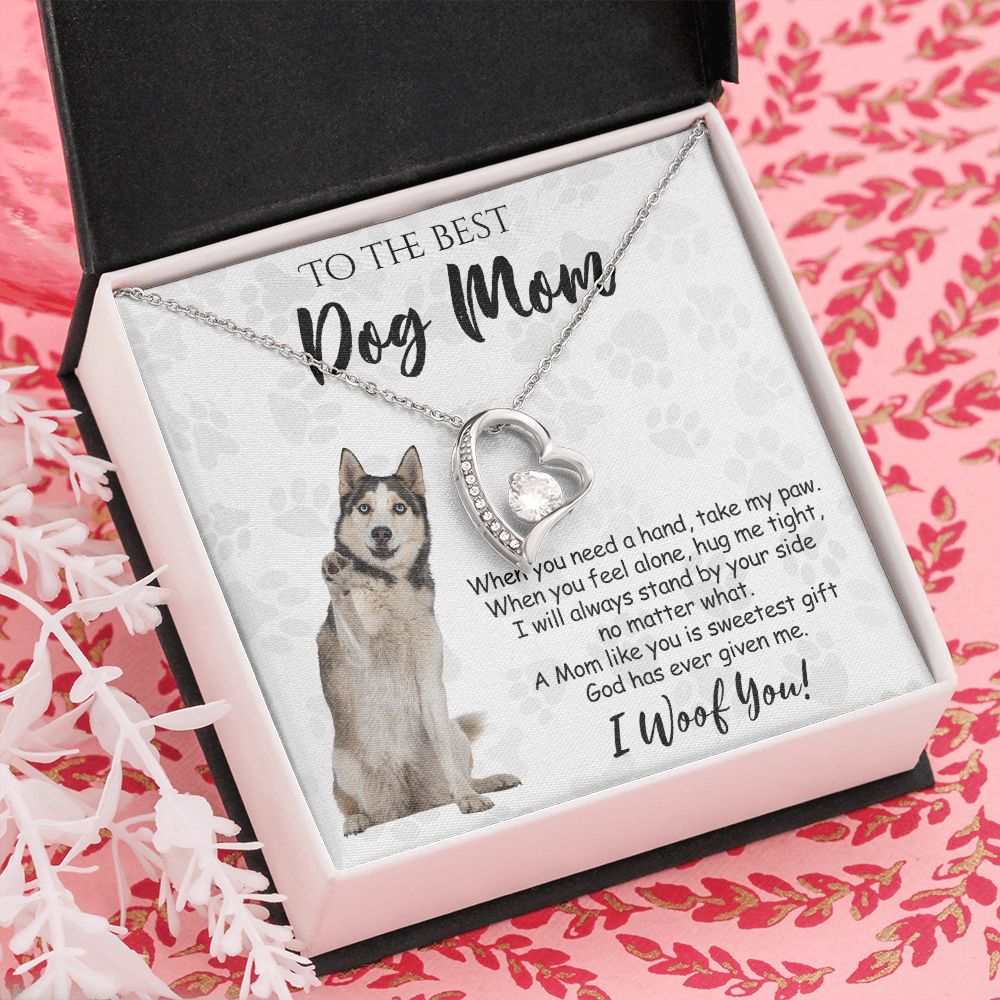 To The Best Husky Dog Mom Knot Necklace Mother's Day Gift , I Woof You Quote Gift Card, Message Card Jewelry For Dog Lovers, Necklace For Mom Forever Love Necklace