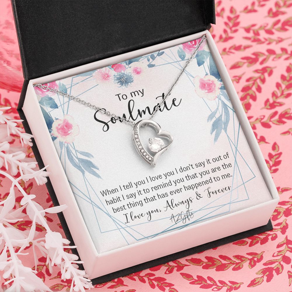 To My Soulmate Necklace for Women Birthday Christmas Jewelry Gifts For My Wife with Message Card Box Personalized Gift Present Pendant for Future Wife Soulmate Girlfriend Love Forever Love Necklace
