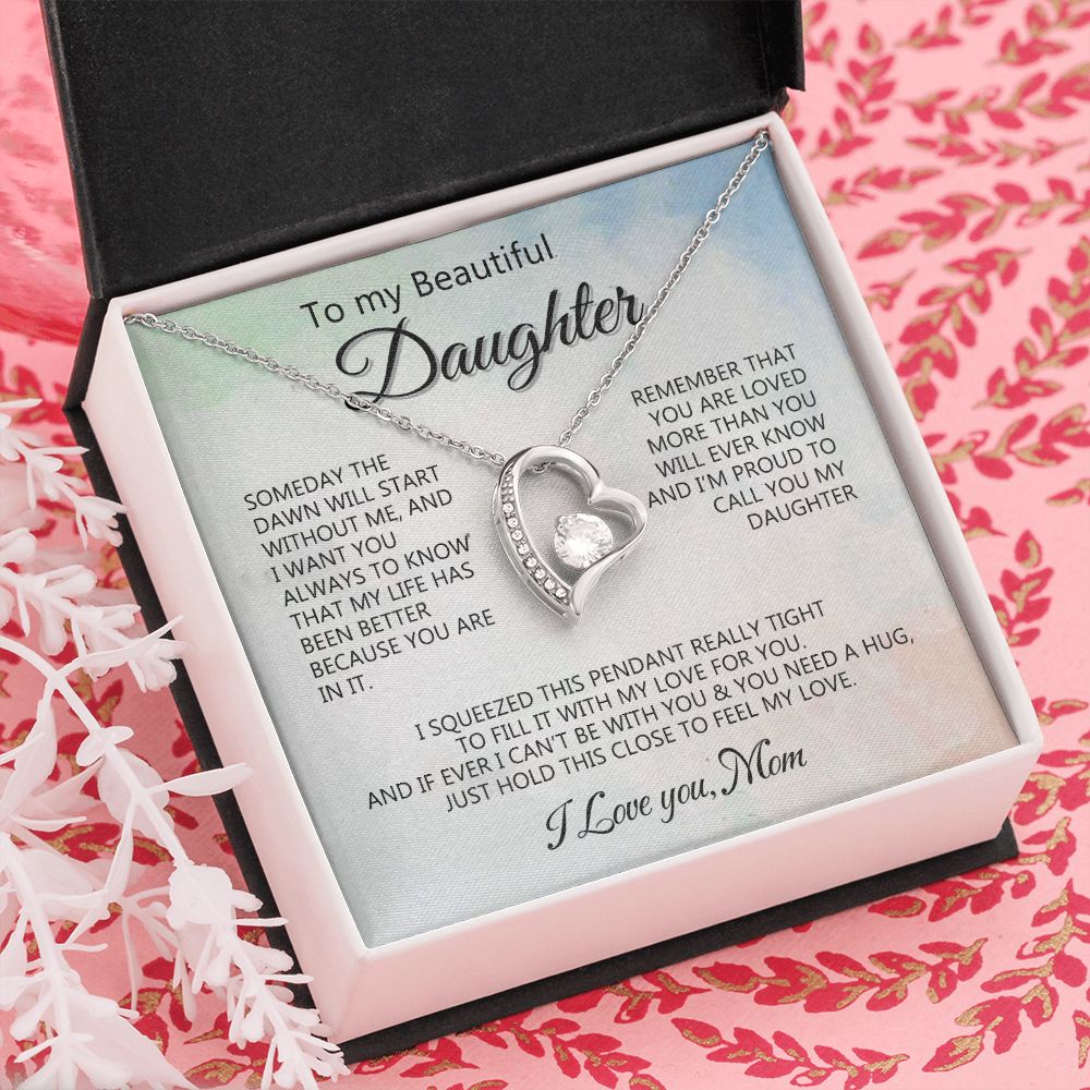 Jewelry Pendant Present for Daughter, To My Daughter Gift Necklace from Mom, Mother Daughter Gift Ideas, Birthday Christmas Gift Graduation Gifts for Daughters, Mother and Daughter Necklace 14 Forever Love Necklace
