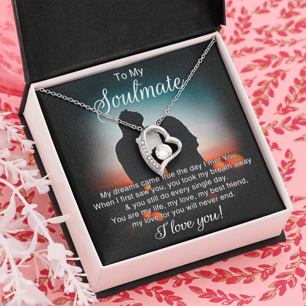 To My Soulmate Necklace for Women Birthday Christmas Jewelry Gifts For My Wife with Message Card Box Personalized Gift Present Pendant for Future Wife Soulmate Girlfriend Love 4 Forever Love Necklace