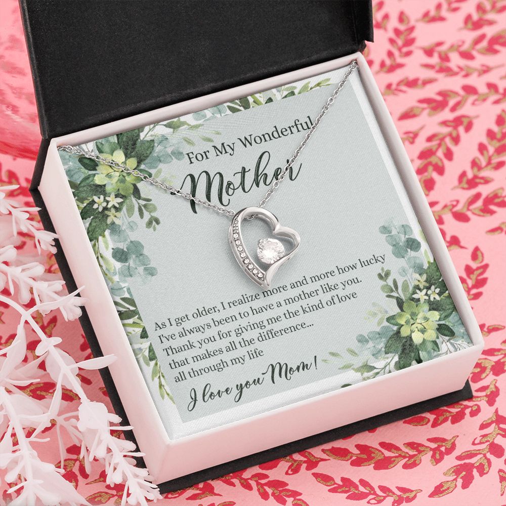To My Wonderful Mother Necklace Message Card, Gift Box for Mom Birthday Gift From Daughter Mothers Day Necklace for Mom Gift From Daughter Mom Gifts For Mom Thank You Gift For Mom Forever Love Necklace