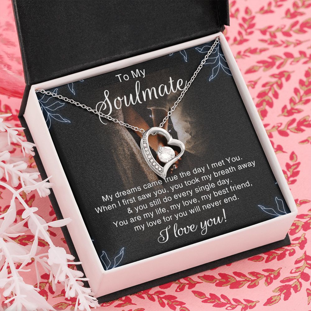 To My Soulmate Necklace for Women Birthday Christmas Jewelry Gifts For My Wife with Message Card Box Personalized Gift Present Pendant for Future Wife Soulmate Girlfriend Love 5 Forever Love Necklace