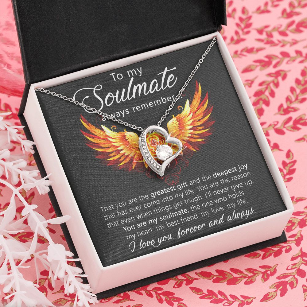 To My Soulmate Necklace for Women Birthday Christmas Jewelry Gifts For My Wife with Message Card Box Personalized Gift Present Pendant for Future Wife Soulmate Girlfriend Love 22 Forever Love Necklace