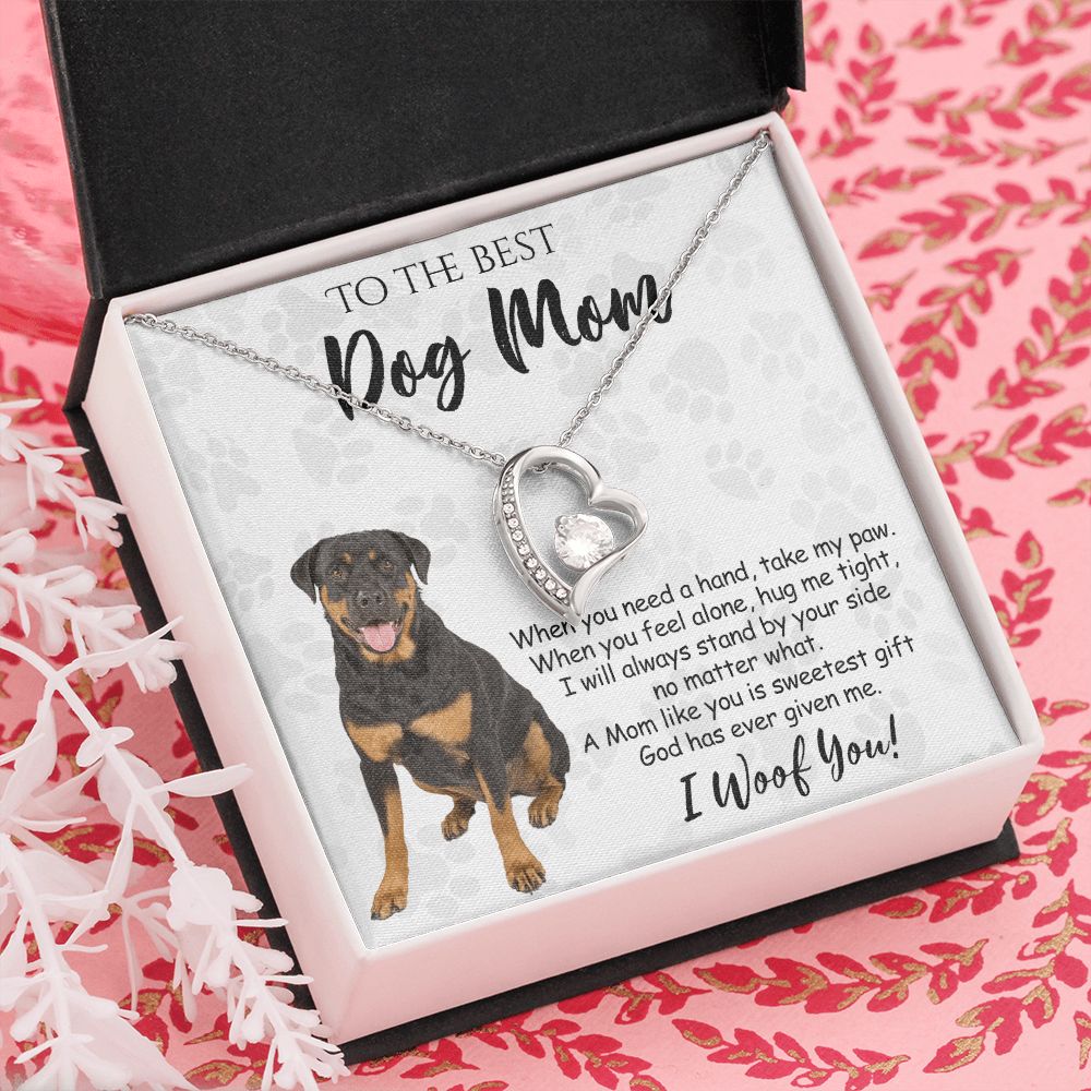 To The Best Rottweiler Dog Mom Knot Necklace Mother's Day Gift , I Woof You Quote Gift Card, Message Card Jewelry For Dog Lovers, Necklace For Mom Forever Love Necklace