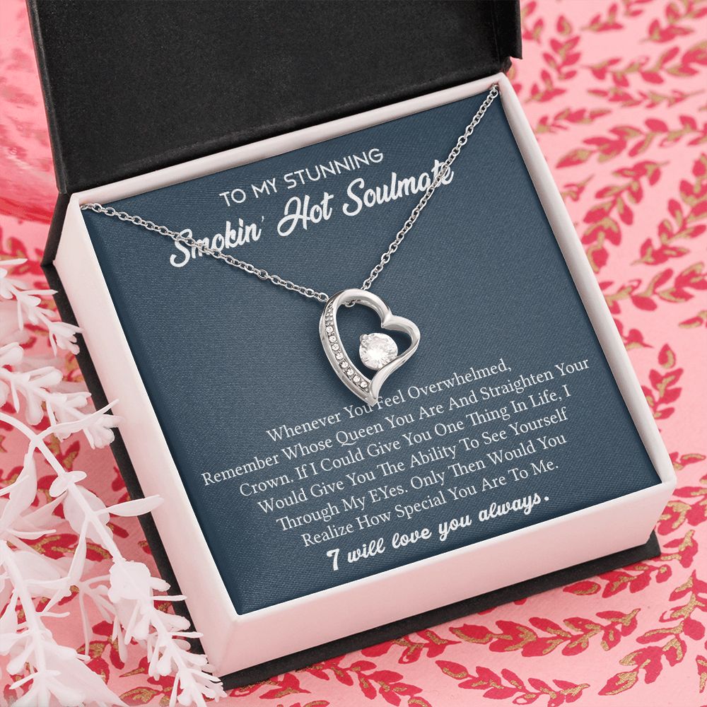To My Soulmate Necklace for Women Birthday Valentines Day Jewelry Gifts For My Wife with Message Card Box Personalized Gift Present Pendant for Future Wife Soulmate Girlfriend Love 5 Forever Love Necklace