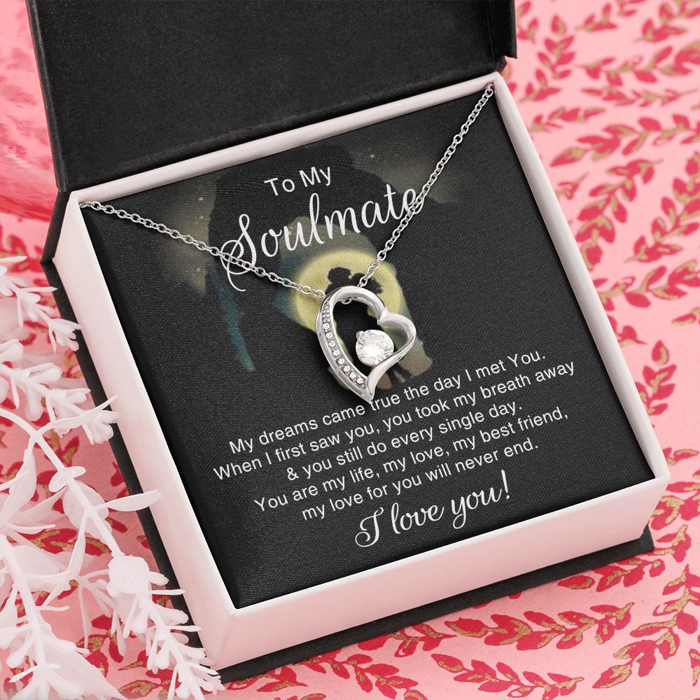 To My Soulmate Necklace for Women Birthday Christmas Jewelry Gifts For My Wife with Message Card Box Personalized Gift Present Pendant for Future Wife Soulmate Girlfriend Love 3 Forever Love Necklace