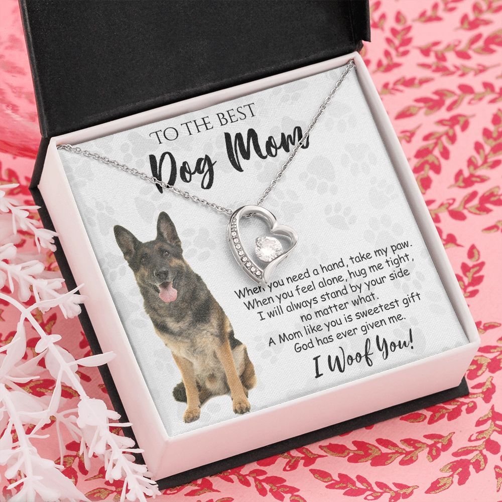 To The Best German Shepherd Dog Mom Knot Necklace Mother's Day Gift , I Woof You Quote Gift Card, Message Card Jewelry For Dog Lovers, Necklace For Mom Forever Love Necklace