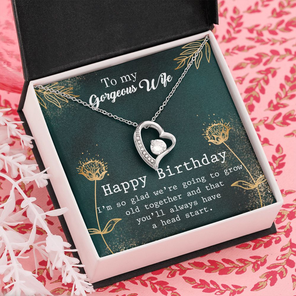 To My Gorgeous Wife Necklace Pendant Gift From Husbnd Habby Birthday A Head Start With Message Card and Gift Box. Valentine's Day Gift For Wife Future Wife Forever Love Necklace
