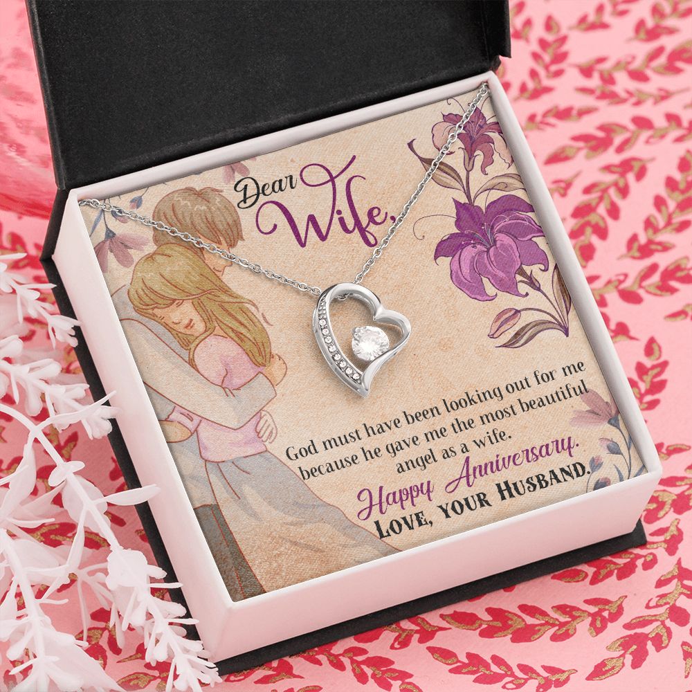 To My Wife Necklace, Wedding Anniversary Jewelry For Women, Necklace For Wife from Husband, Gift For Wife Birthday Gifts From Husband Necklace, Jewelry With Message Card In A Gift Box7 Forever Love Necklace