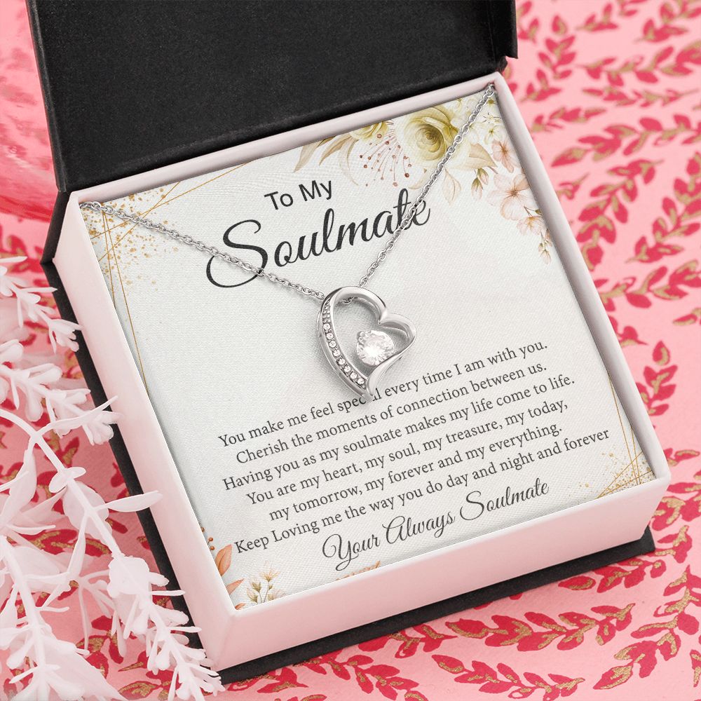 To My Soulmate Necklace for Women Birthday Christmas Jewelry Gifts For My Wife with Message Card Box Personalized Gift Present Pendant for Future Wife Soulmate Girlfriend Love 26 Forever Love Necklace