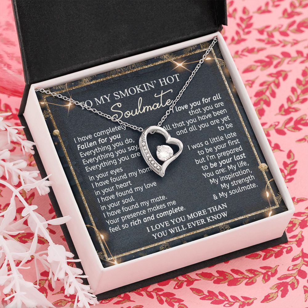 To My Smokin Hot Soulmate Necklace - Wife Gifts From Husband To My Wife Necklace, Gift for Her Romantic, Girlfriend Gifts Necklace for Wife from Men Includes Message Card and Gift Box 14 Forever Love Necklace
