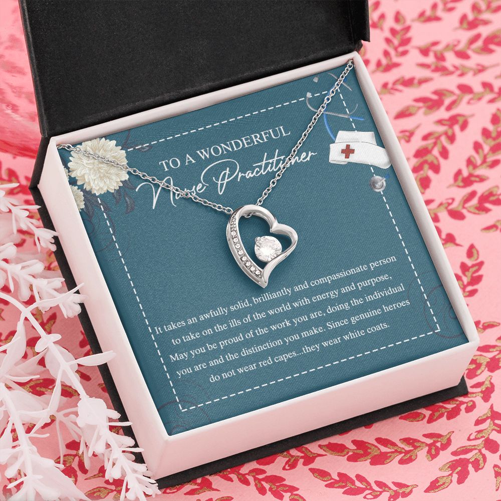 To My Nurse Practitioner Necklace with Box Message Card, Gift For Nurse Jewelry Congrats Graduation Pendants Gift For Daughter, Granddaughter, Niece, Sister Forever Love Necklace