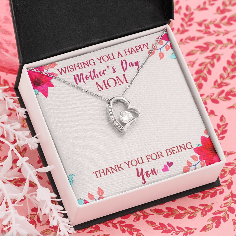 To My Mom Wishing You A Happy Mother's Day Gift From Daughter Or Son Thank You For Being You With Message Card Gift For Mom Forever Love Necklace