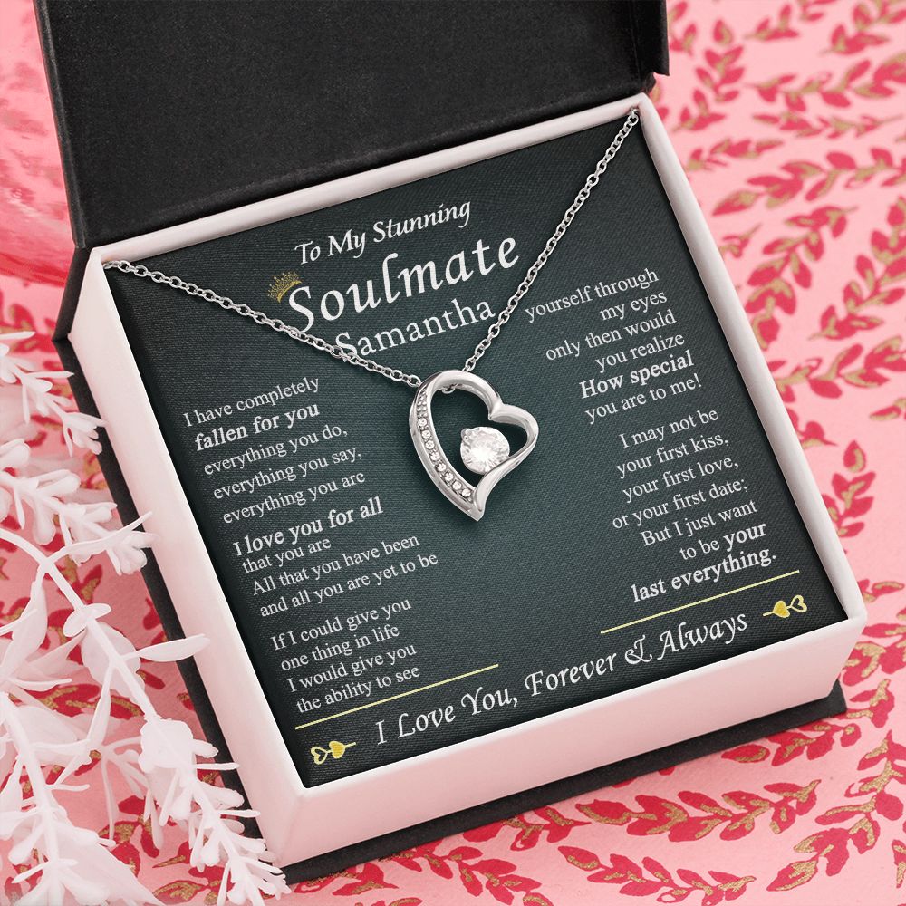 To My Soulmate Necklace for Women Birthday Valentines Day Jewelry Gifts For My Wife with Message Card Box Personalized Gift Present Pendant for Future Wife Soulmate Girlfriend Love 1 Forever Love Necklace