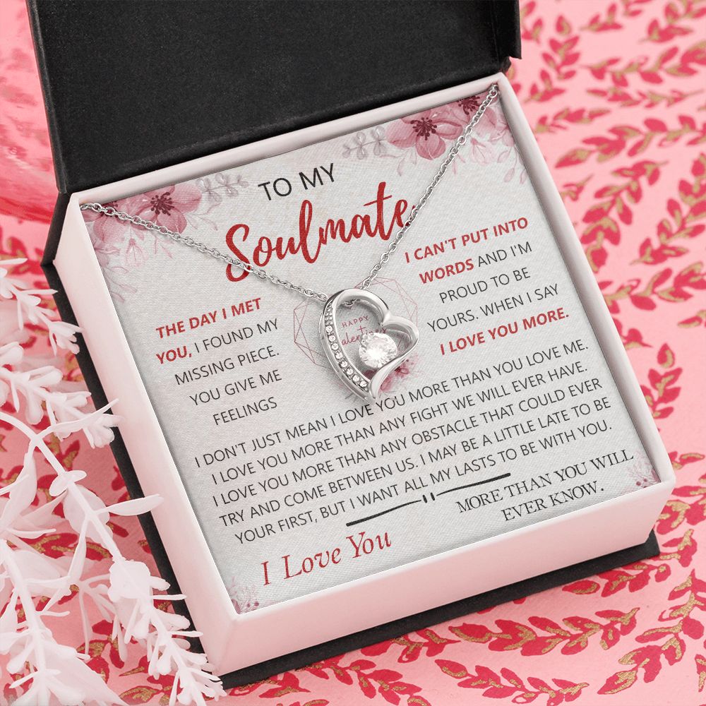 To My Soulmate Necklace for Women Birthday Christmas Jewelry Gifts For My Wife with Message Card Box Personalized Gift Present Pendant for Future Wife Soulmate Girlfriend Love 23 Forever Love Necklace