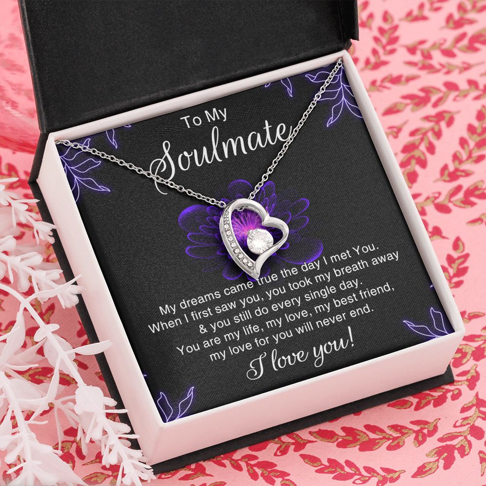 To My Soulmate Necklace for Women Birthday Christmas Jewelry Gifts For My Wife with Message Card Box Personalized Gift Present Pendant for Future Wife Soulmate Girlfriend Love 7 Forever Love Necklace