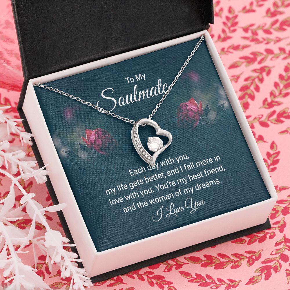 To My Soulmate Necklace for Women Birthday Christmas Jewelry Gifts For My Wife with Message Card Box Personalized Gift Present Pendant for Future Wife Soulmate Girlfriend Love 20 Forever Love Necklace