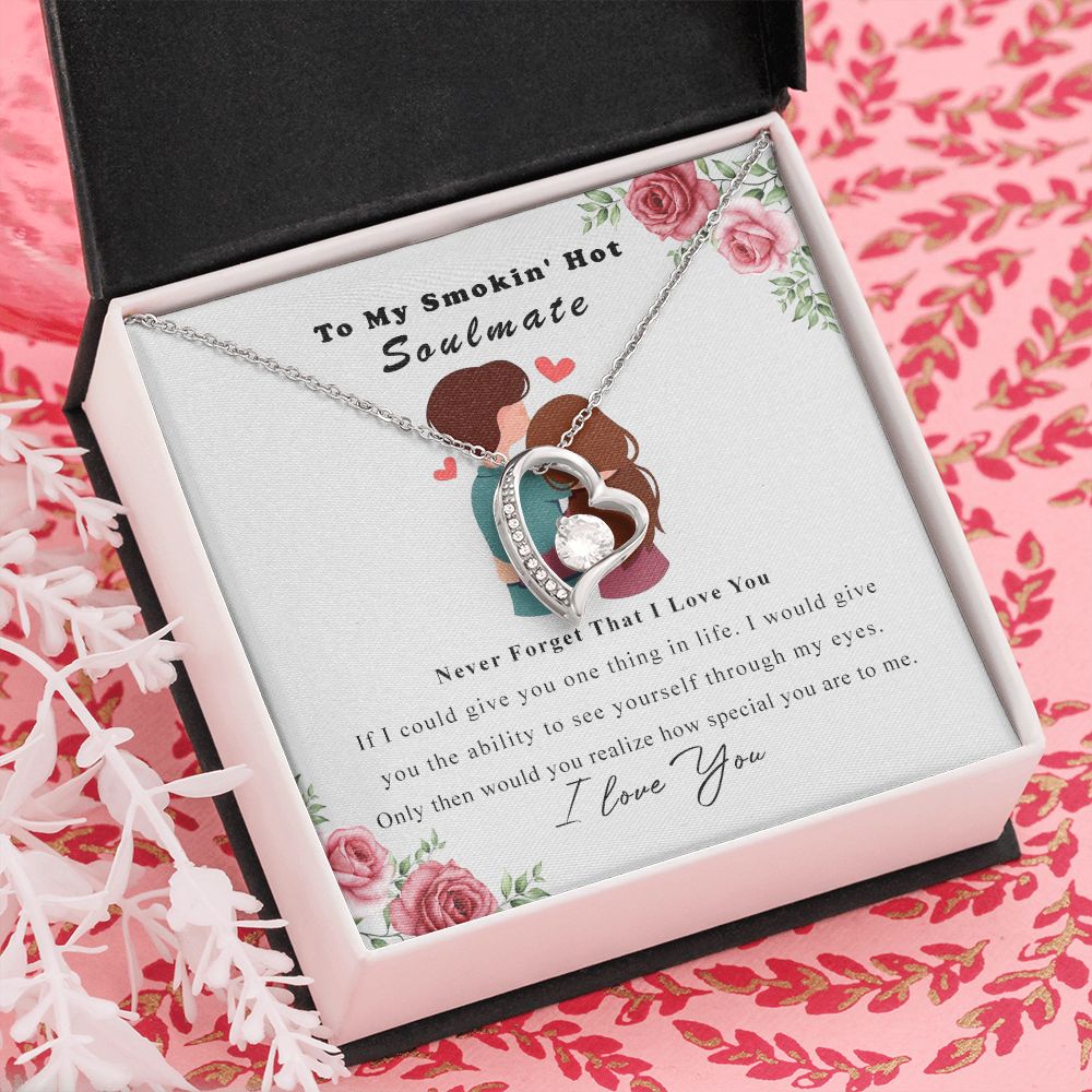 To My Smokin Hot Soulmate Necklace - Wife Gifts From Husband To My Wife Necklace, Gift for Her Romantic, Girlfriend Gifts Necklace for Wife from Men Includes Message Card and Gift Box Forever Love Necklace