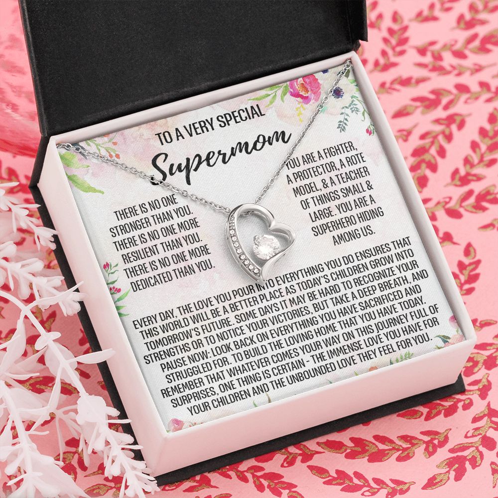 To Supermom Mom Necklace Gift for Single Mother Necklace Holiday, Christmas, Birthday Present for Single Mother, Super Mom, Mother's Day Gift Mom Jewelry for Women 301 Forever Love Necklace