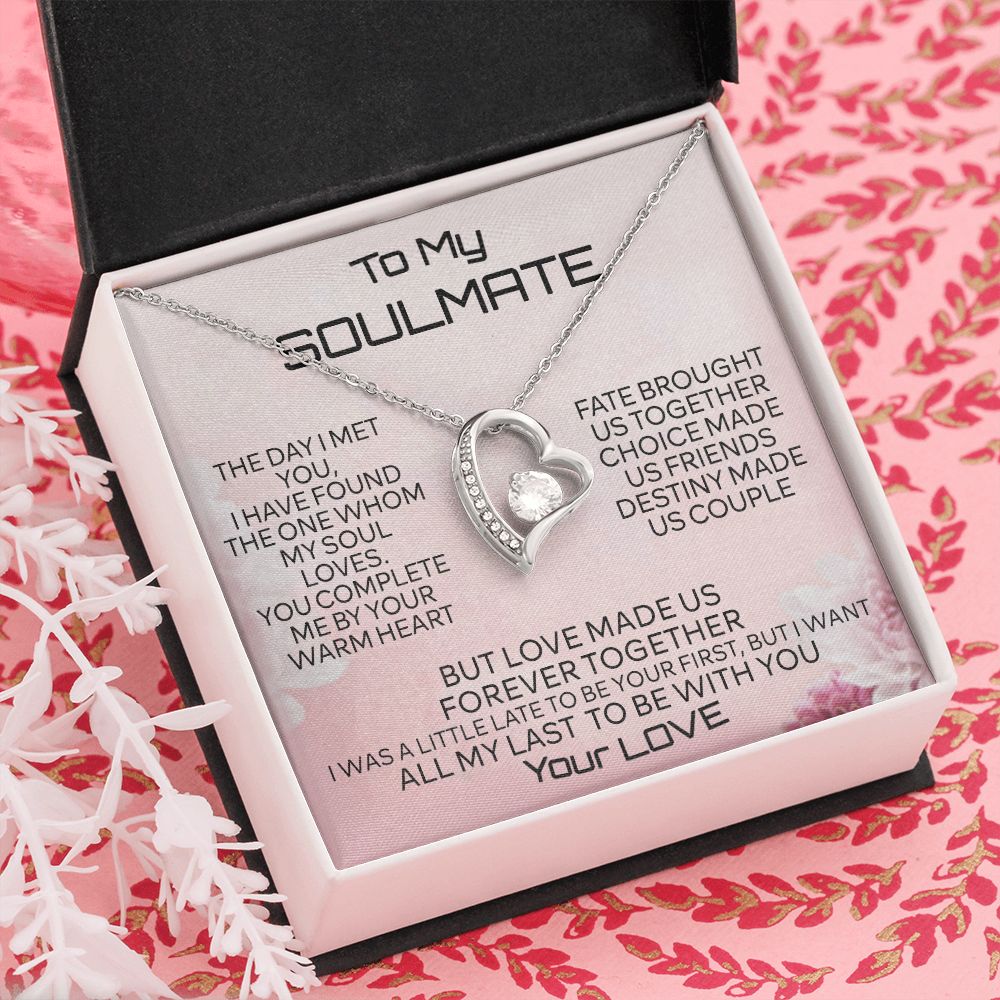 To My Soulmate Necklace for Women Birthday Christmas Jewelry Gifts For My Wife with Message Card Box Personalized Gift Present Pendant for Future Wife Soulmate Girlfriend Love 2 Forever Love Necklace