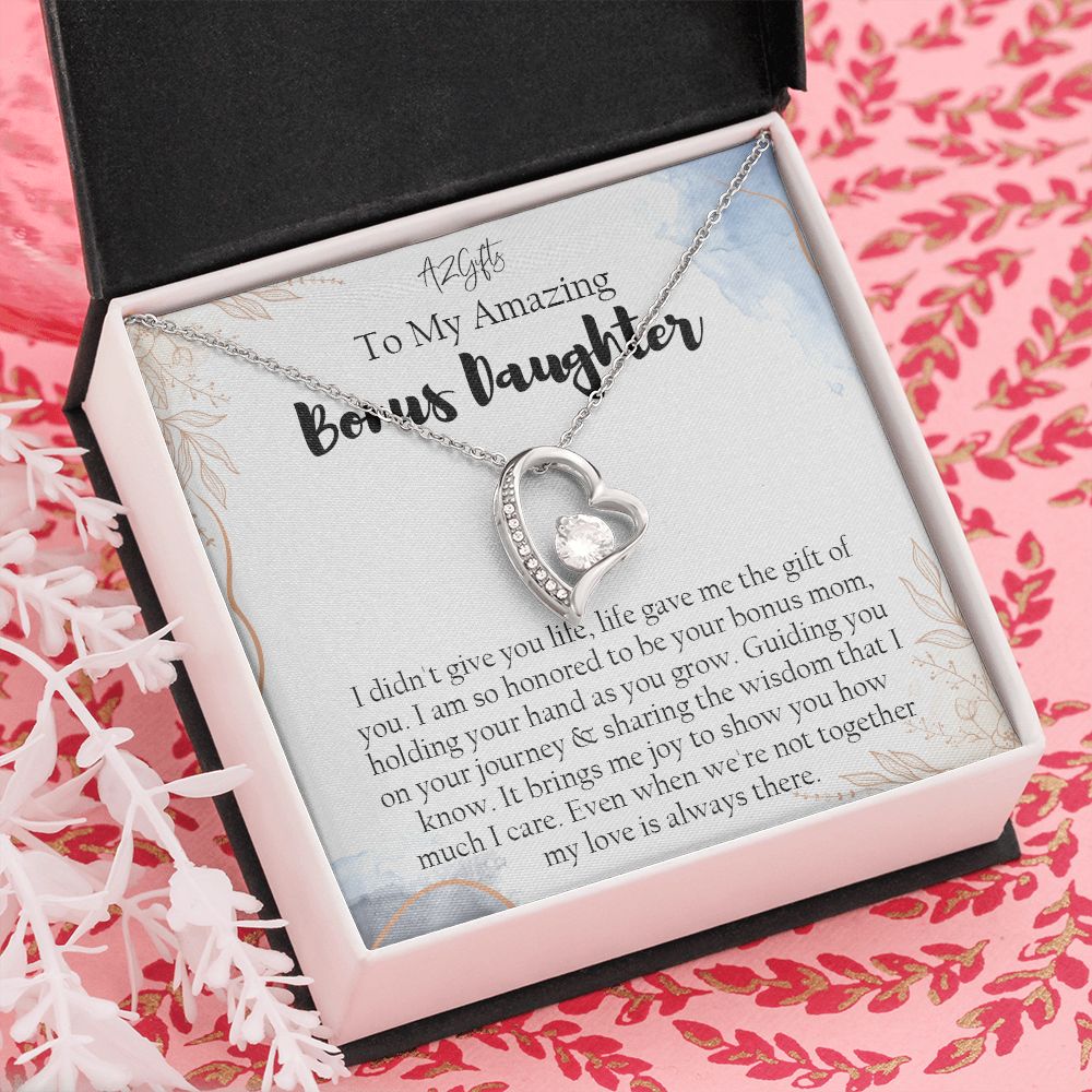 Bonus Daughter Gifts From Stepdad, Step Daughter Gifts From Stepmom, Stepdaughter Gifts From Stepdad, Father Stepdaughter Necklace, To My Bonus Daughter Necklaces, Christmas Gifts For Bonus1 Forever Love Necklace