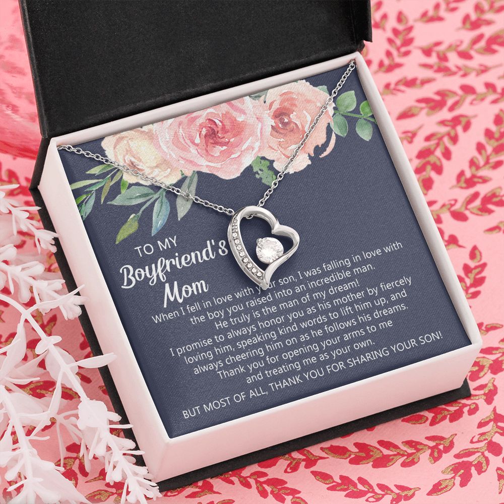 Personalized Gift for Boyfriends Mom, Boyfriends Mom Gift, Message Card Jewelry, To My Boyfriend's Mom Necklace with Message Card, Birthday Mother's Day Necklace for Boyfriend Mother Forever Love Necklace