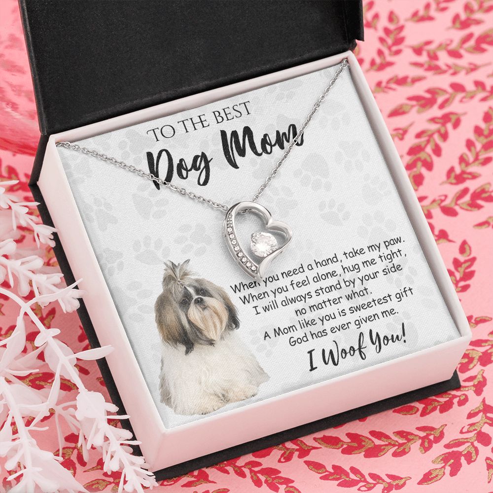 To The Best Shih Tzu Dog Mom Knot Necklace Mother's Day Gift , I Woof You Quote Gift Card, Message Card Jewelry For Dog Lovers, Necklace For Mom Forever Love Necklace