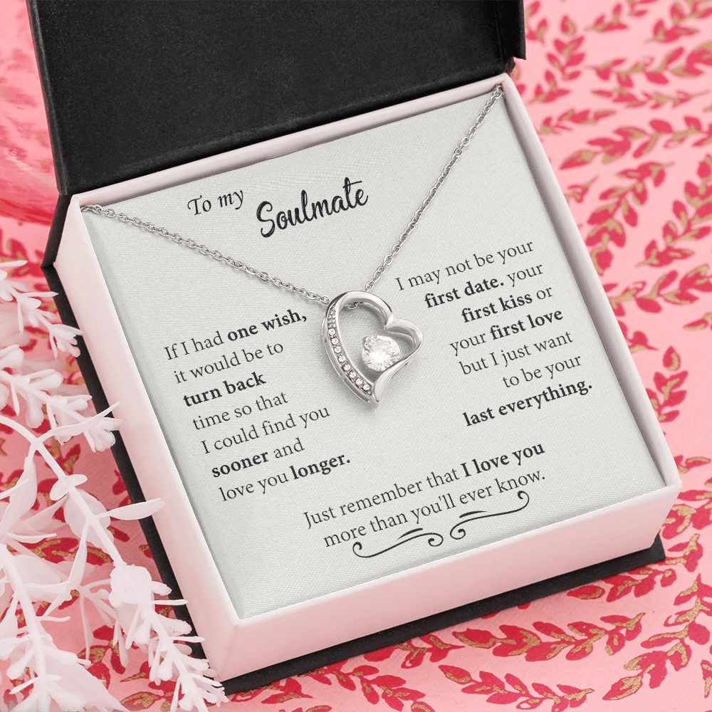 To My Soulmate Necklace for Women Birthday Christmas Jewelry Gifts For My Wife with Message Card Box Personalized Gift Present Pendant for Future Wife Soulmate Girlfriend Love 24 Forever Love Necklace
