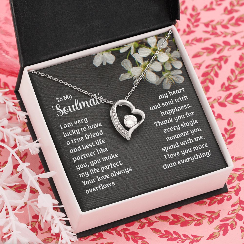 To My Soulmate Necklace for Women Birthday Christmas Jewelry Gifts For My Wife with Message Card Box Personalized Gift Present Pendant for Future Wife Soulmate Girlfriend Love 18 Forever Love Necklace
