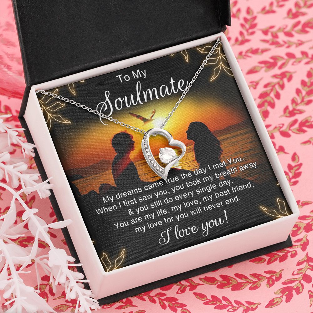 To My Soulmate Necklace for Women Birthday Christmas Jewelry Gifts For My Wife with Message Card Box Personalized Gift Present Pendant for Future Wife Soulmate Girlfriend Love 6 Forever Love Necklace