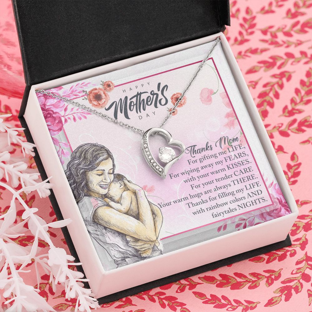 To My Mom, Mother Necklace Pendant Gift From Daughter Or Son Thanks Mom For Gifting Me Life With Message Card Gift For Mom Forever Love Necklace