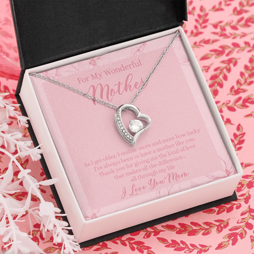 To My Wonderful Mother Necklace Message Card, Gift Box for Mom Birthday Gift From Daughter Mothers Day Necklace for Mom Gift From Daughter Mom Gifts For Wedding Mom Thank You Gift For Mom Forever Love Necklace
