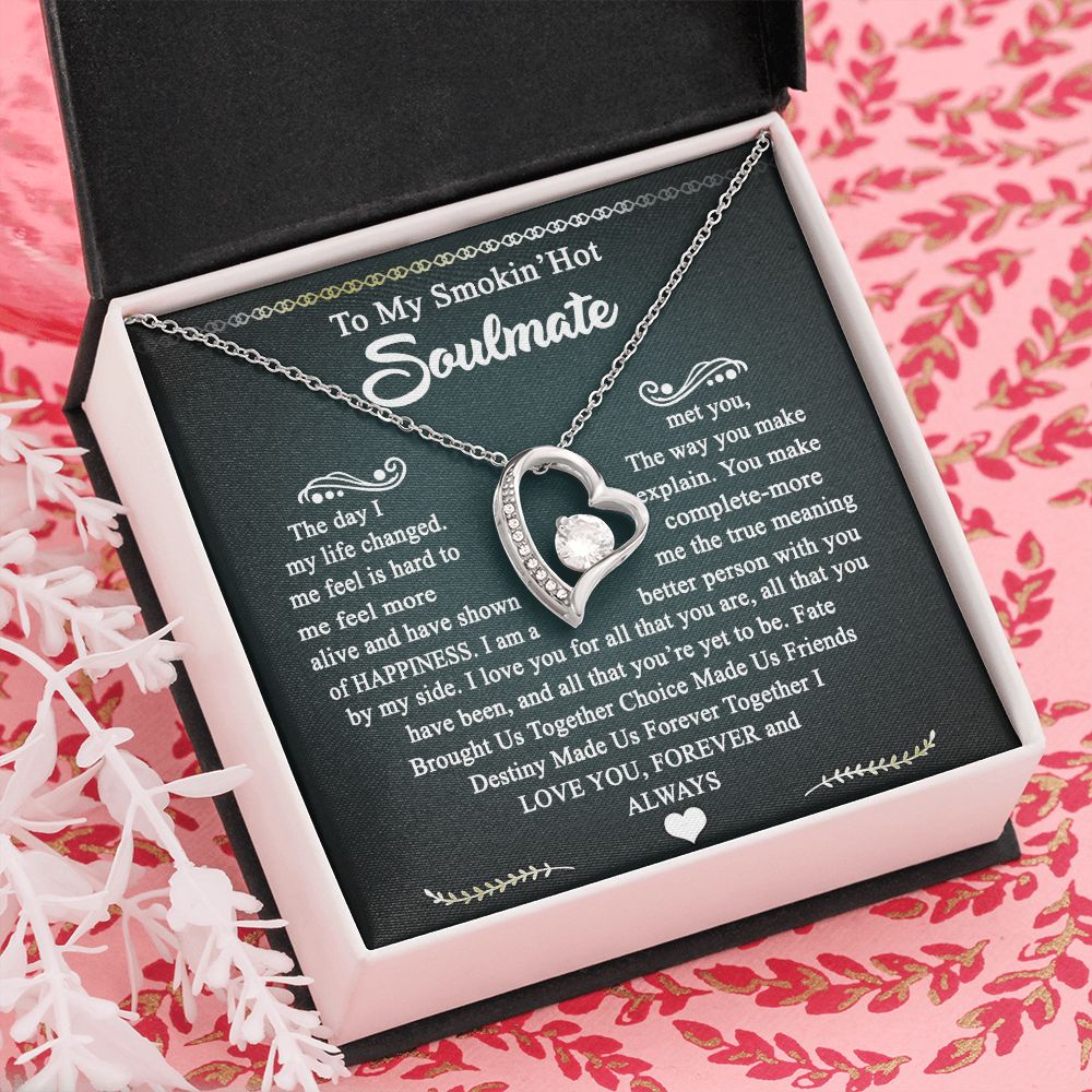 To My Smokin Hot Soulmate Necklace - Wife Gifts From Husband To My Wife Necklace, Gift for Her Romantic, Girlfriend Gifts Necklace for Wife from Men Includes Message Card and Gift Box 3 Forever Love Necklace