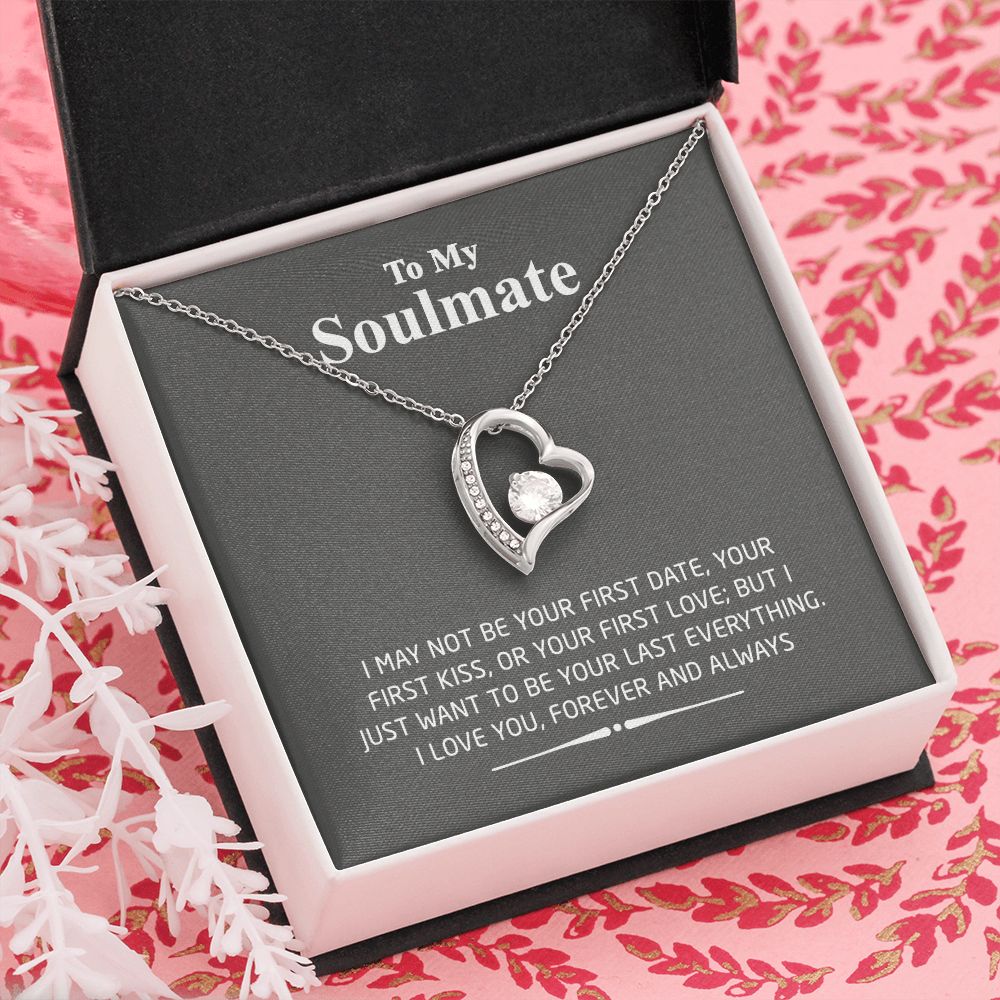 To My Soulmate Necklace for Women Birthday Valentines Day Jewelry Gifts For My Wife with Message Card Box Personalized Gift Present Pendant for Future Wife Soulmate Girlfriend Love 2 Forever Love Necklace