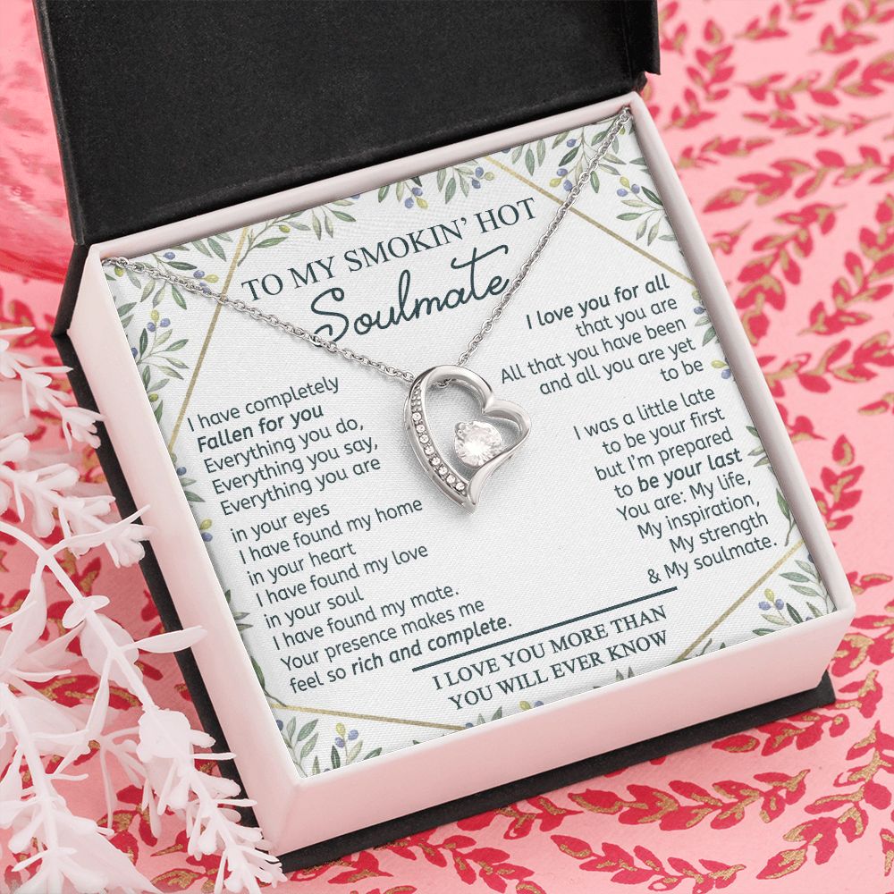 To My Smokin Hot Soulmate Necklace - Wife Gifts From Husband To My Wife Necklace, Gift for Her Romantic, Girlfriend Gifts Necklace for Wife from Men Includes Message Card and Gift Box 18 Forever Love Necklace