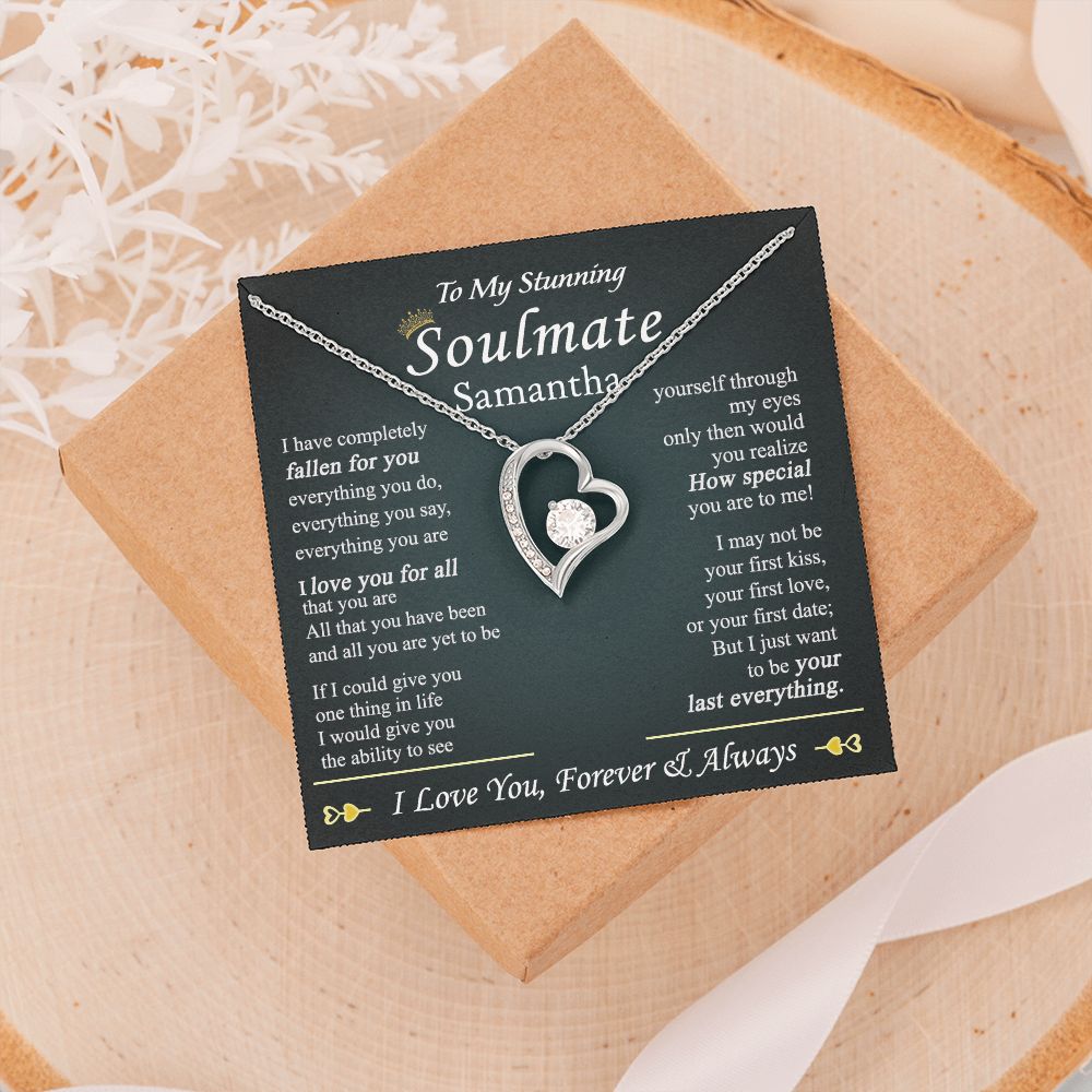 To My Soulmate Necklace for Women Birthday Valentines Day Jewelry Gifts For My Wife with Message Card Box Personalized Gift Present Pendant for Future Wife Soulmate Girlfriend Love 1 Forever Love Necklace