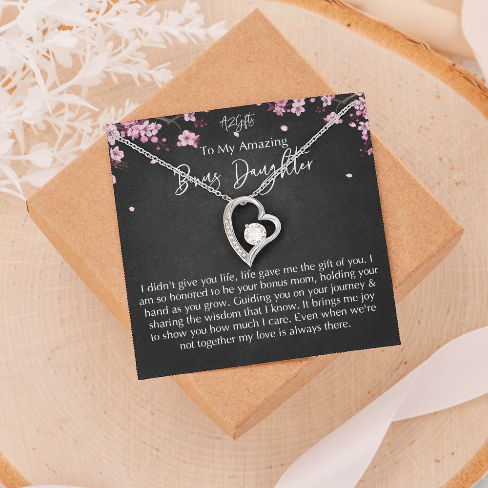 Bonus Daughter Gifts From Stepdad, Step Daughter Gifts From Stepmom, Stepdaughter Gifts From Stepdad, Father Stepdaughter Necklace, To My Bonus Daughter Necklaces, Christmas Gifts For Bonus D Forever Love Necklace