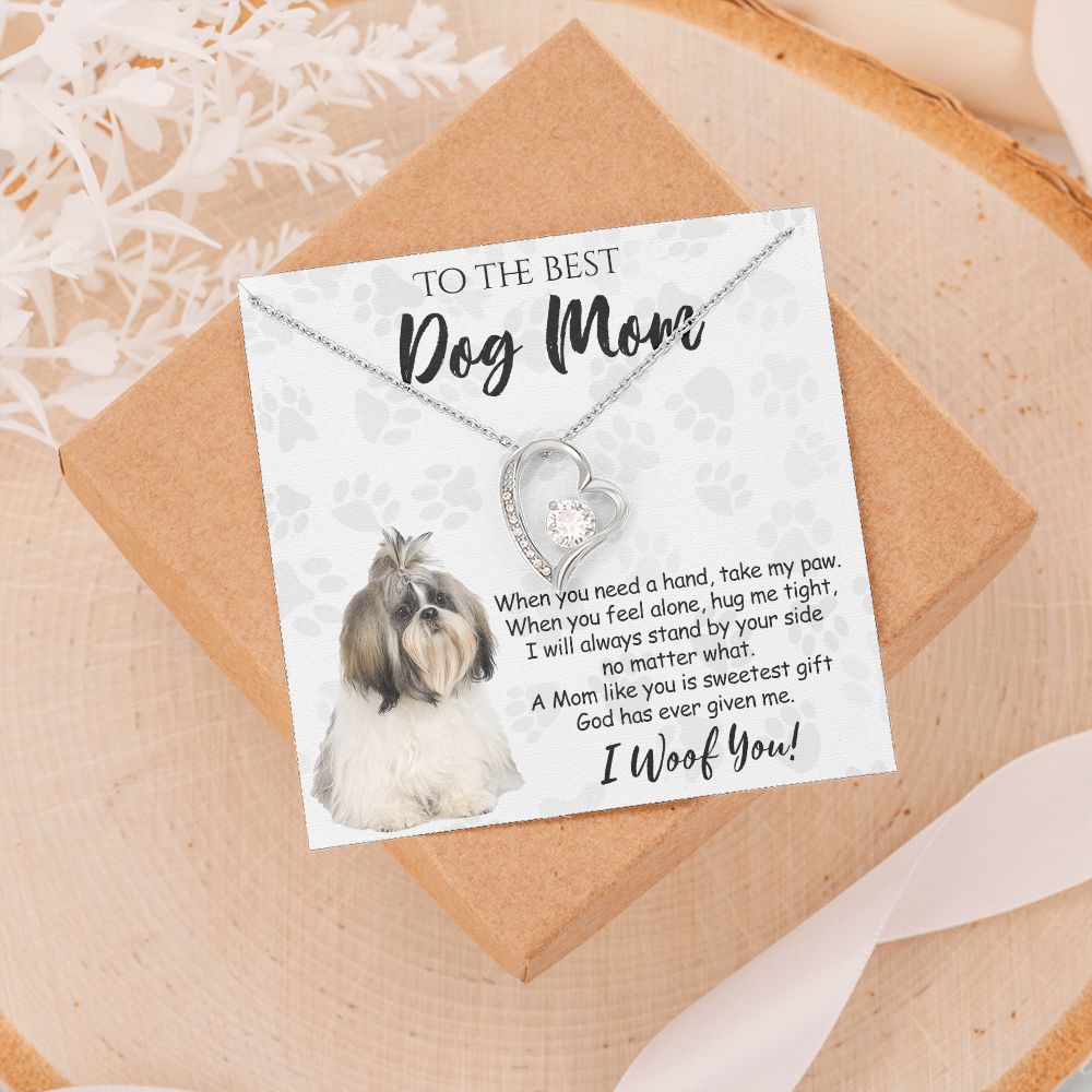 To The Best Shih Tzu Dog Mom Knot Necklace Mother's Day Gift , I Woof You Quote Gift Card, Message Card Jewelry For Dog Lovers, Necklace For Mom Forever Love Necklace