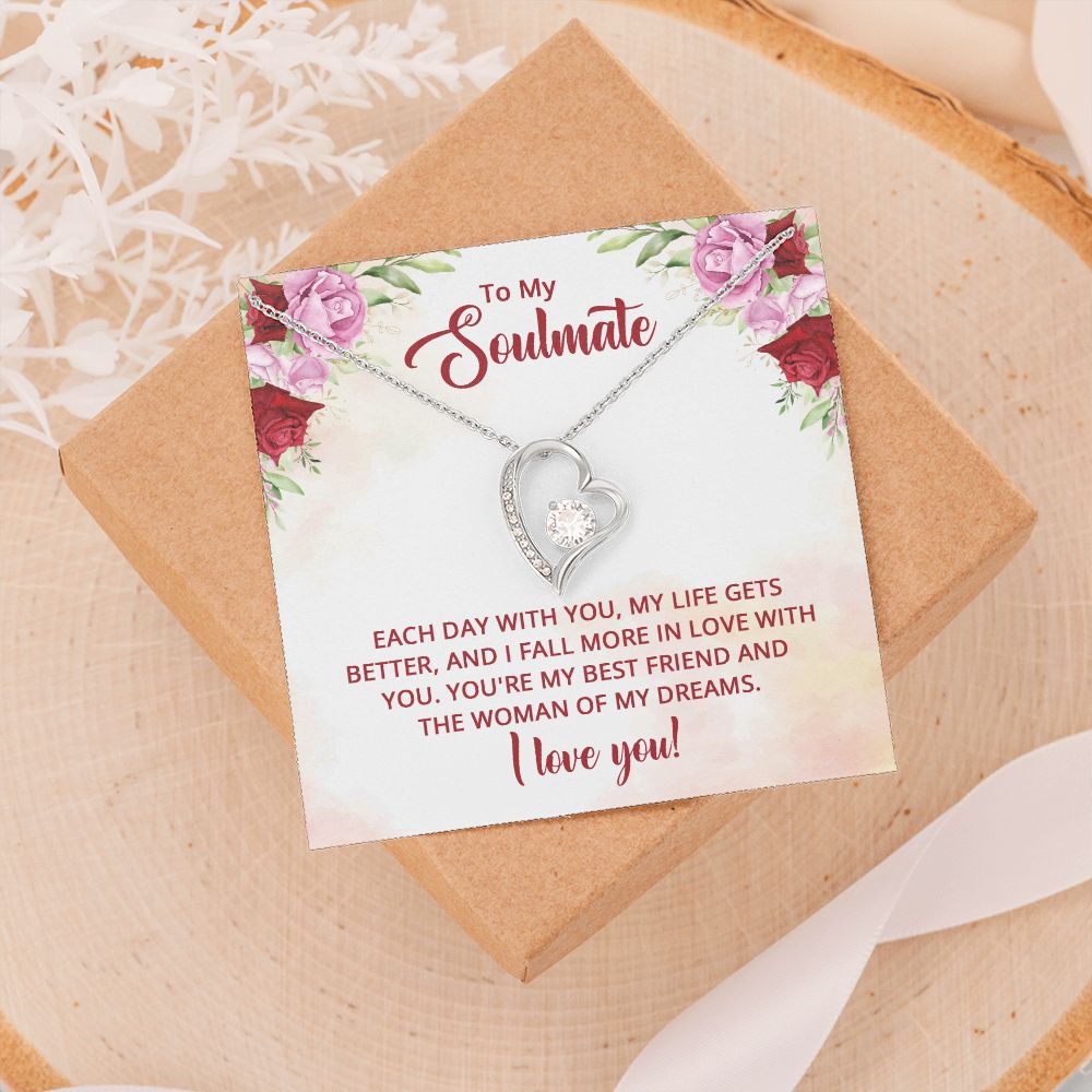 To My Soulmate Necklace for Women Birthday Christmas Jewelry Gifts For My Wife with Message Card Box Personalized Gift Present Pendant for Future Wife Soulmate Girlfriend Love 11 Forever Love Necklace