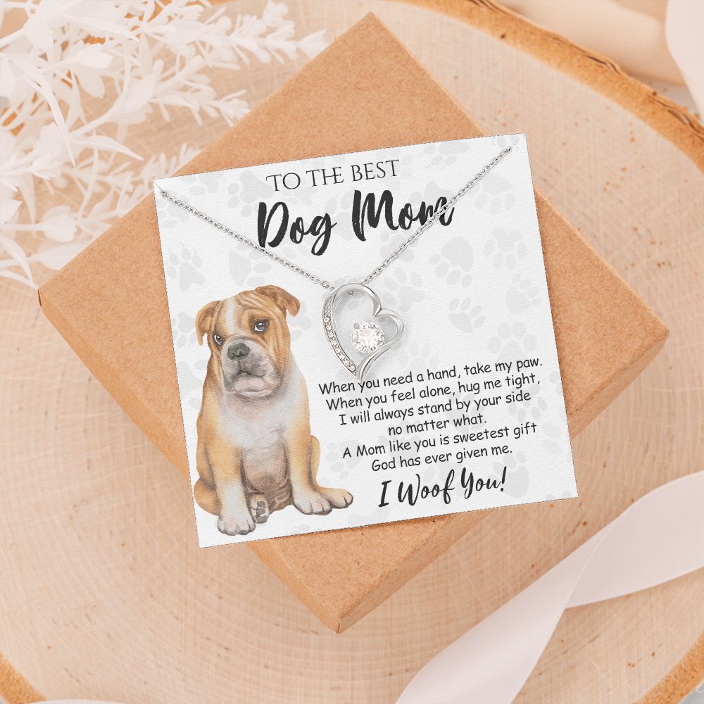 To The Best BullDog Mom Knot Necklace Mother's Day Gift , I Woof You Gift Card, Message Card Jewelry For Dog Lovers, Necklace For Mom Forever Love Necklace